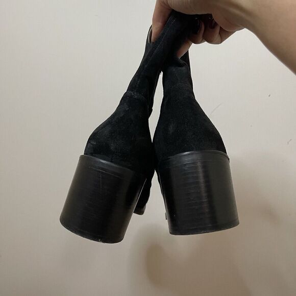 Aquatalia Black suede leather chunk heel ankle boots size US 9.5 - Picture 7 of 9